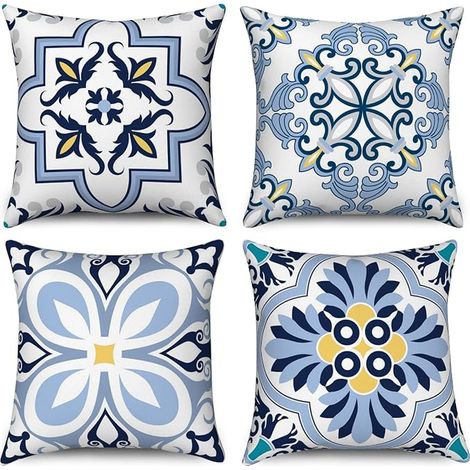 Cushion Cover 45 x 45 Blue Yellow Retro Geometric Mandala Floral Decorative Linen Square Cushion Covers Sofa Bed Garden Outdoor Home Decor (1/5)