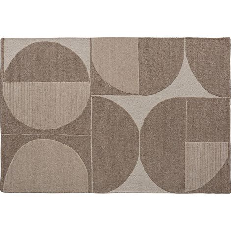 Tapis en laine beige à motif géométrique - beige et blanc cassé (1/4)