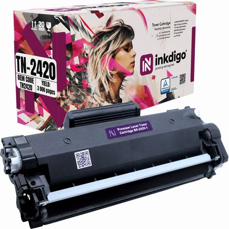 Toner Inkdigo TN2420 compatible avec les imprimantes Brother DCP-L2510D, HL-L2310D et HL-L2370DN. Certifié TÜV. (1/5)