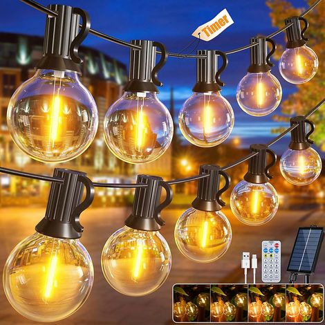 Guirlande lumineuse solaire d&aposextérieur de 15 m, rechargeable, avec télécommande, 25 + 1 ampoules LED, étanche, lot de 2 (1/5)