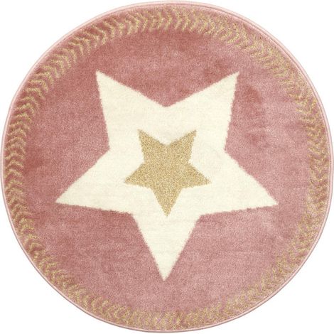 Tapis Rond Enfant "Étoile Métallisée" 80cm Rose (1/5)