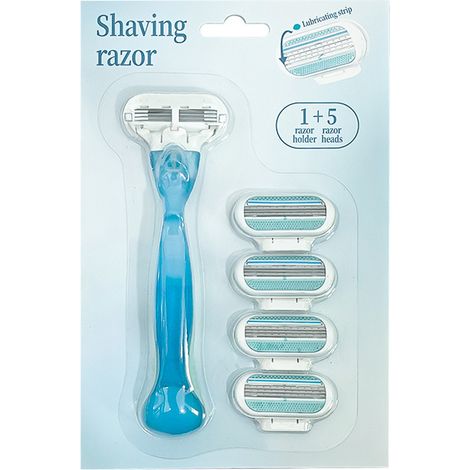 Rasoir 3 Lames pour Femmes en Acier Inoxydable Haute Qualité - Prise Ergonomique Douce Prévenant Irritations - Ensemble 1 Manche Bleu Vintage + 5 Cartouches Vertes (1/4)
