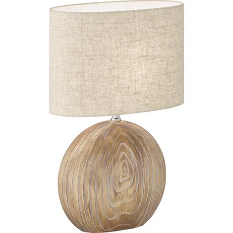 Lampe de table Couleur bois Abat-jour en tissu et lin couleur sable L : 34 cm, l : 17 cm, H : 53 cm avec interrupteur à cordon 1 ampoule E27 max. 40 W 50608 (1/5)