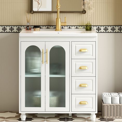 Meuble vasque 80x47x90 cm en MDF blanc, avec rangement pour salle de bain FloraGrace (1/5)