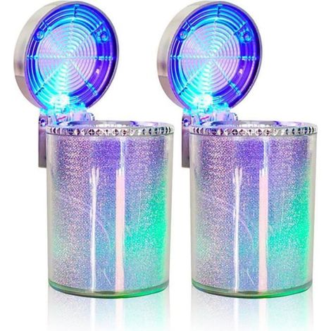 Cendrier Voiture - Portable Détachable avec LED Bleue - Pour Intérieur Véhicule - 2 Pièces (1/4)