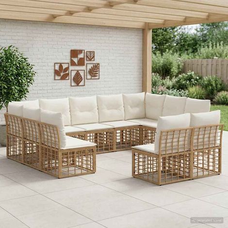 Salon de jardin modulable 11 places en poly rotin blanc naturel et crème - PANGIVO (1/5)