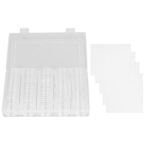 100 capsules de protection pour pièces de monnaie de 17 à 30 mm, 5 tailles, étui transparent avec joints en mousse