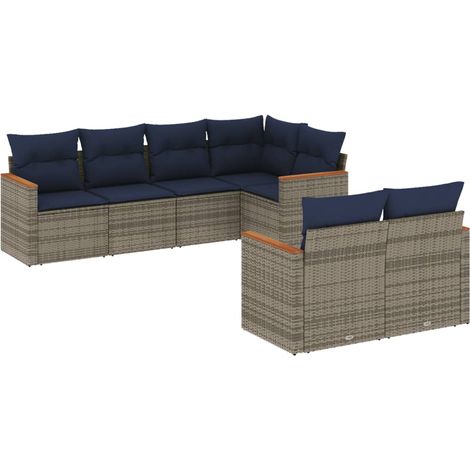 7-teiliges Gartensofa-Set mit Kissen, grau, Polyrattan vidaXL (1/5)