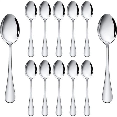 Ensemble de 12 cuillères à thé, 17 cm, en acier inoxydable poli miroir, compatibles lave-vaisselle, couleur argentée, pour la maison et le restaurant.