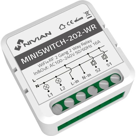 Relé Inteligente De 2 Lineas Nivian Nvs-miniswitch-202-wr