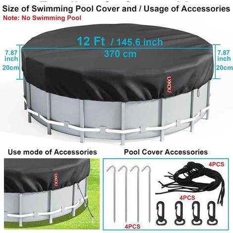 Bâche de protection pour piscine - FOLAYA - 3,7 M - Matériau argenté peint 210d - Cordon de serrage - Noir (1/4)