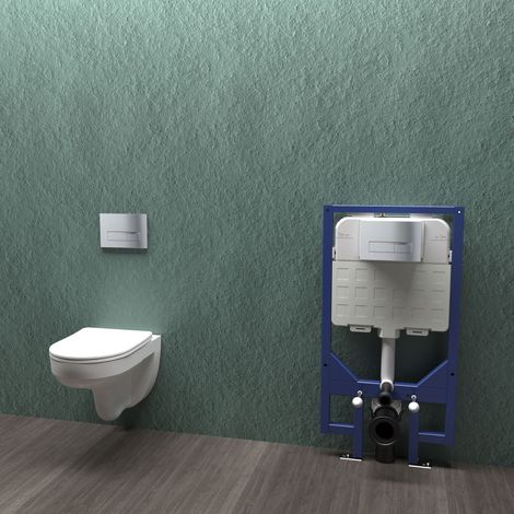 Bathroom Rimless Wall Hung Toilet UF Slim Soft Close Seat & 1.14M Concealed Cistern Frame (1/5)