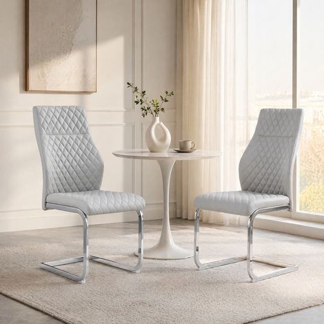 Chaises salle manger lot de 2 dossier haut PU gris OKMYHOME (1/5)