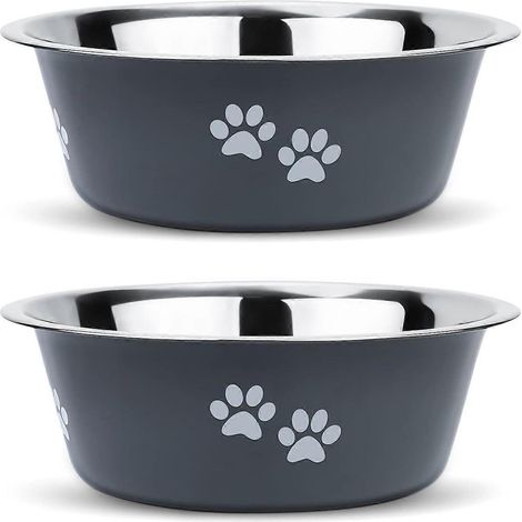 Lot de 2 gamelles pour chien (860 ml), en acier inoxydable avec fond antidérapant en silicone, pour chats et chiots - Gamelles pour nourriture et eau pour chiens de petite et moyenne taille. (1/5)