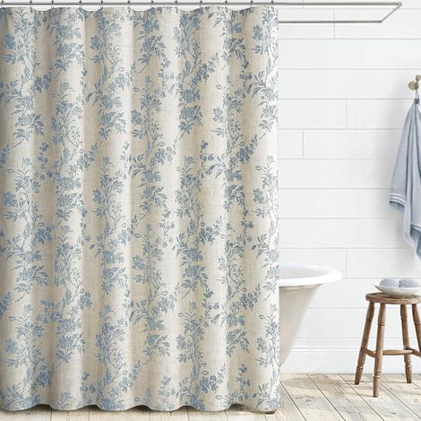 Rideau de douche en lin ,180 x 180 cm, rideau de douche à motifs floraux, rideau de douche imperméable, rideau de douche de séparation (1/5)