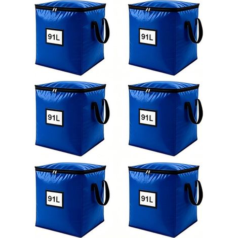 Sac de rangement pour couette en coton grande capacité, tissé en PE, pliable et portable, bleu 90 L (lot de 6) (1/5)