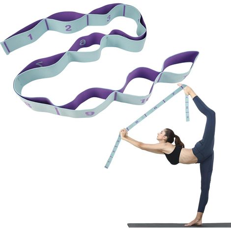Bande élastique de yoga à 11 boucles, sangle d'étirement pour Pilates, danse, gymnastique, fitness. Sangle de musculation souple, bande de résistance pour étirements, exercices de flexibilité, entraîn (1/5)