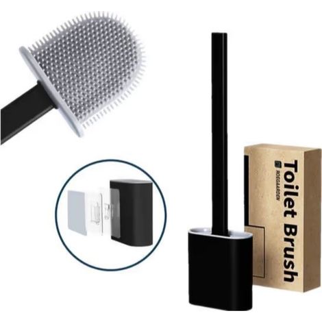 Brosse WC avec support - fixation murale ou au sol - noire (1/2)