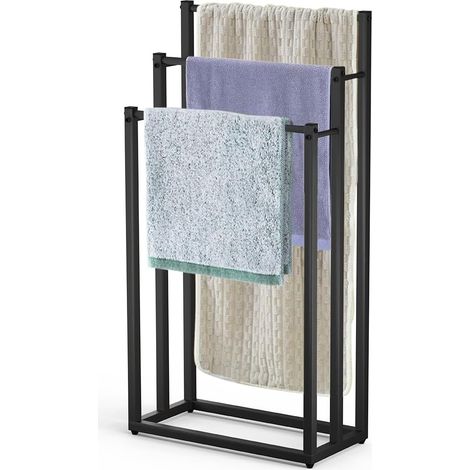 Porte-Serviettes autoportant sur Pied Support à 3 Niveaux en Métal Rangement Stable pour Serviettes de Bain Noir (1/5)