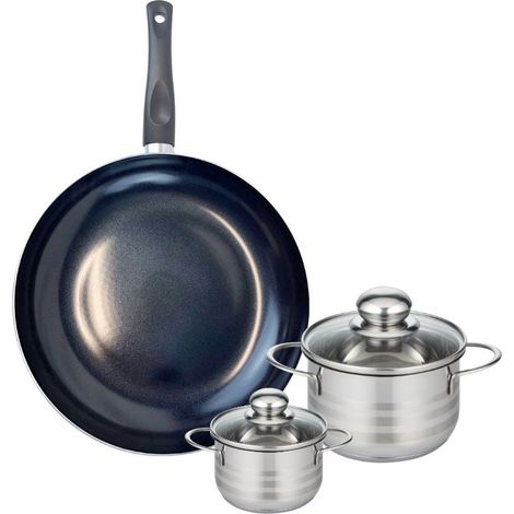 Ensemble de 1 Poêle de cuisson 32 cm et 2 faitouts 12 et 16 cm Elo Prima Brillant (1/5)