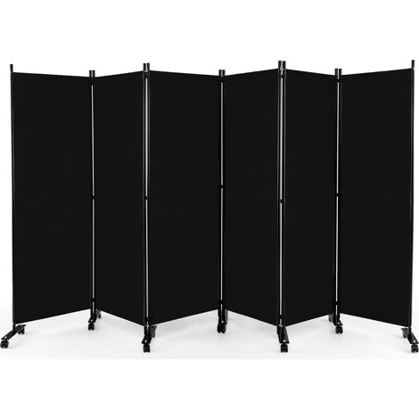 Divisorio pieghevole a 6 pannelli con ruote bloccabili, Separè per interni 172cm da soggiorno ufficio Nero (1/4)