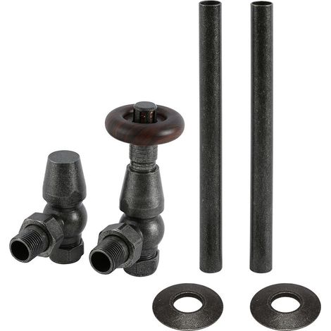 Milano Windsor Angled Radiator Heated Towel Rail Thermostatic Lockshield Valve and Pipe Connector Kit - Pewter (1/4)