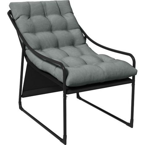 TAISHENGDA-Fauteuil de jardin Chaise de jardin avec coussin d'assise épais, fauteuil lounge avec accoudoirs pouvant supporter jusqu'à 120 kg, pour le jardin et le balcon, gris