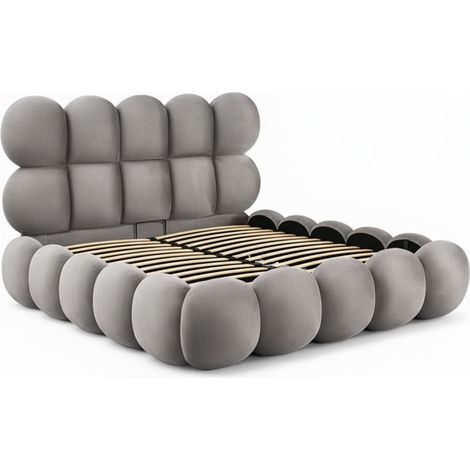 Lit Coffre en Velours "Bubble" 140x190cm Gris (1/5)
