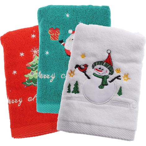 Lot de 3 Serviettes de Noël en Coton Brodé, Serviettes Visage et Essuie-Mains Douces, Absorbantes et Décoratives, Taille Standard, pour Salle de Bain, la Cuisine et Usage Festif (1/5)