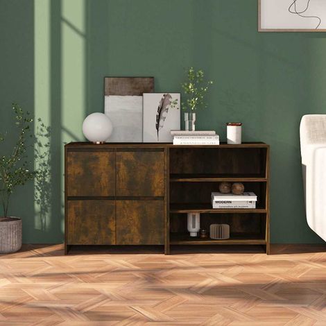 Lot de 2 Buffets Bahut Meubles de rangement Commode Chêne fumé Bois d'ingénierie BV225311 - BonneVie (1/5)
