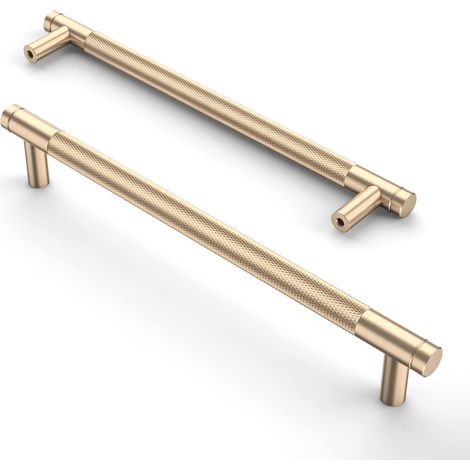 Set aus 2 matten, gerändelten, goldfarbenen Möbelgriffen, 192 mm, für Küchenschubladen und -schränke