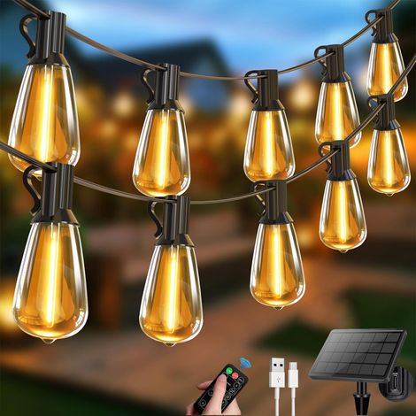 Catena di luci solari da esterno da 11m, Luce da giardino ricaricabile tramite USB con telecomando e 30+1 lampadine LED ST38, impermeabile IP44 (1/5)