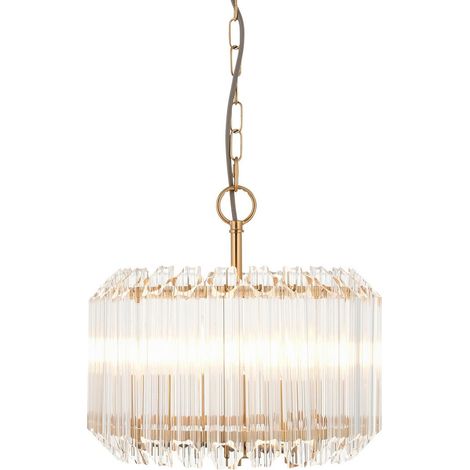 Endon Valentina Suspension en laiton vieilli brossé et verre transparent 3 ampoules E14