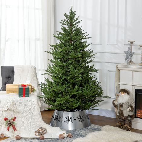 Albero di Natale alto 183 cm, dall'aspetto realistico, facile da montare, con supporto incluso, in plastica ignifuga.
