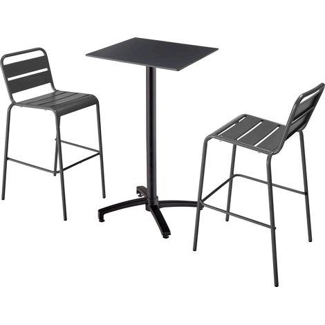 Ensemble table haute stratifié noir et 2 chaises hautes gris (1/5)