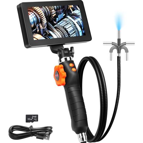 Endoscope Articulé Bidirectionnel 180° Caméra Endoscopique Objectif 6,4 mm Écran IPS LED Zoom 8X Câble 1,5 m Carte 32 Go Étanche IP67 pour Inspection Automobile Vidange Canalisation Plomberie (1/5)