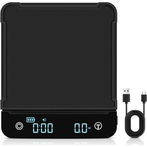 Sollbry Balance à Café Numérique Precision 0.1g/3kg, Balance de Cuisine Rechargeable avec Minuterie, écran LED et Fonction Tare, Balance électronique Tactile avec Tapis de Silicone en g/oz/ml (Noir) (1/5)