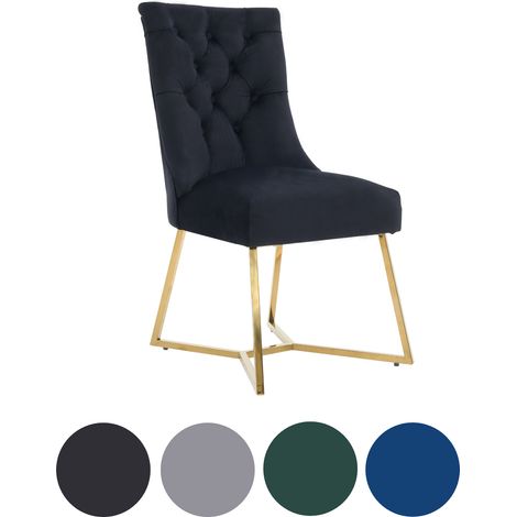Single Black Ambra Modern Velvet Dining Chair with Gold Legs & Ring Handle - Tufted Back, Plush Foam Seat, Luxury Accent Chair (1/5)