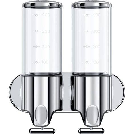(transparente) 500ML x 2 Distributeur de Savon Mural, Distributeur de Savon à Mains à Double Tête Distributeur Liquide Gel Douche Shampoo pour Cuisine Salle de Bains Hotel (1/5)