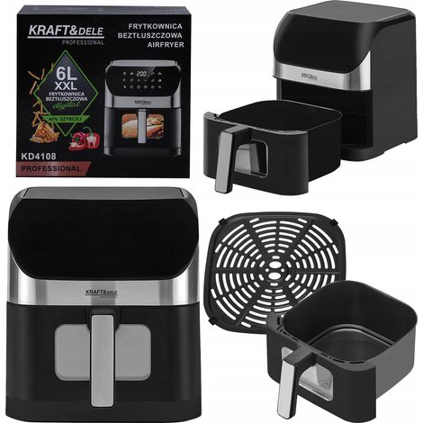 Freidora de aire LED, 6 litros, 2000 W, XXL, 10 modos de cocción (1/5)