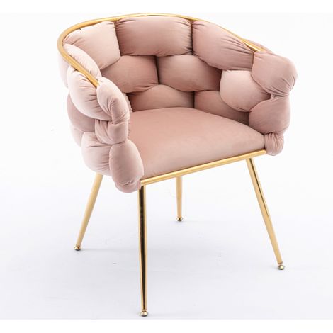 Poltrona imbottita rosa con struttura metallica dorata, 2 unità (1/5)