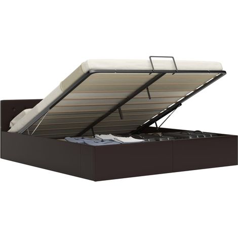 Lit double pour adulte Cadre de lit - à rangement hydraulique Gris Similicuir 160x200 cm BV872762 - BonneVie (1/5)