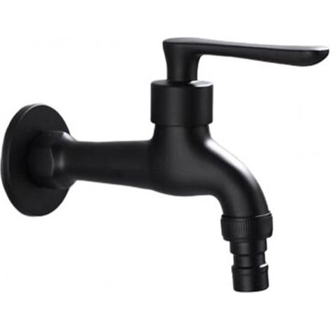 Robinet pour machine à laver, robinet d'eau froide, poignée unique, avec raccord 1/2 pouce, Messing , noir, pour machine à laver, extérieur, Jardin (1/4)