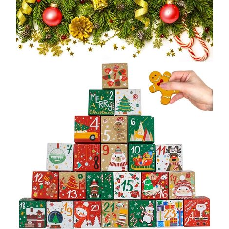 24 boîtes calendrier de l'Avent en papier kraft à faire soi-même, boîtes cadeaux pour un compte à rebours de 24 jours, à remplir (1/2)