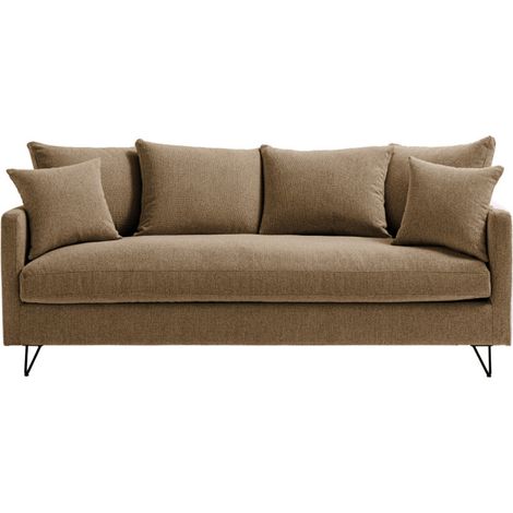 Canapé convertible 3 places en tissu pieds épingles noirs - Caramel chiné - Villabon (1/5)