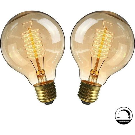 Lampadina E27, filo lampada antica retrò 220V Lampadina grande 40W Edison Globe G80 Lampadina a filamento bianco caldo Confezione da 2 (1/5)