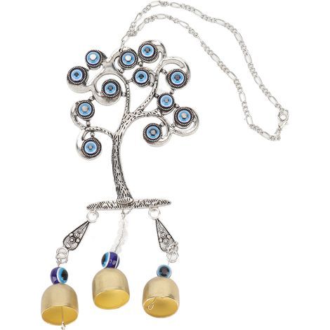 Amulette Portative Œil Bleu en Métal et Verre pour Voiture ou Bureau - Décoration Murale Porte-Bonheur (1/5)