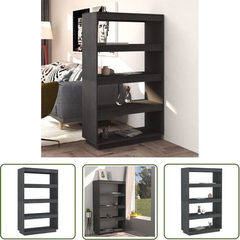 The Living Store Bibliothèque/Séparateur de pièce Gris 80x35x135 cm Pin massif - Bibliothèque - Meuble Rangement - Étagère - Séparateur Pièce - Bois (1/5)