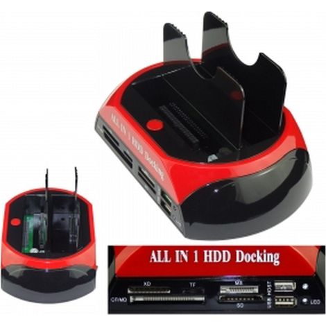 Base Dock Doble Para Discos Duros Hdd Ide/Sata 2,5 3,5 A Usb 2.0 Caja Externa Hub Lector Tarjetas (1/5)