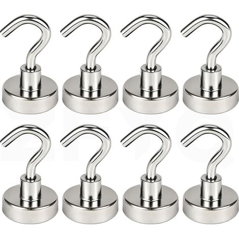 Crochets Magnétiques, 25mm Puissant Aimant Néodyme Force d’attraction de 20kg 44lbs, pour Accessoires de cuisine Cabane à Outils, Lot de 8 (1/5)